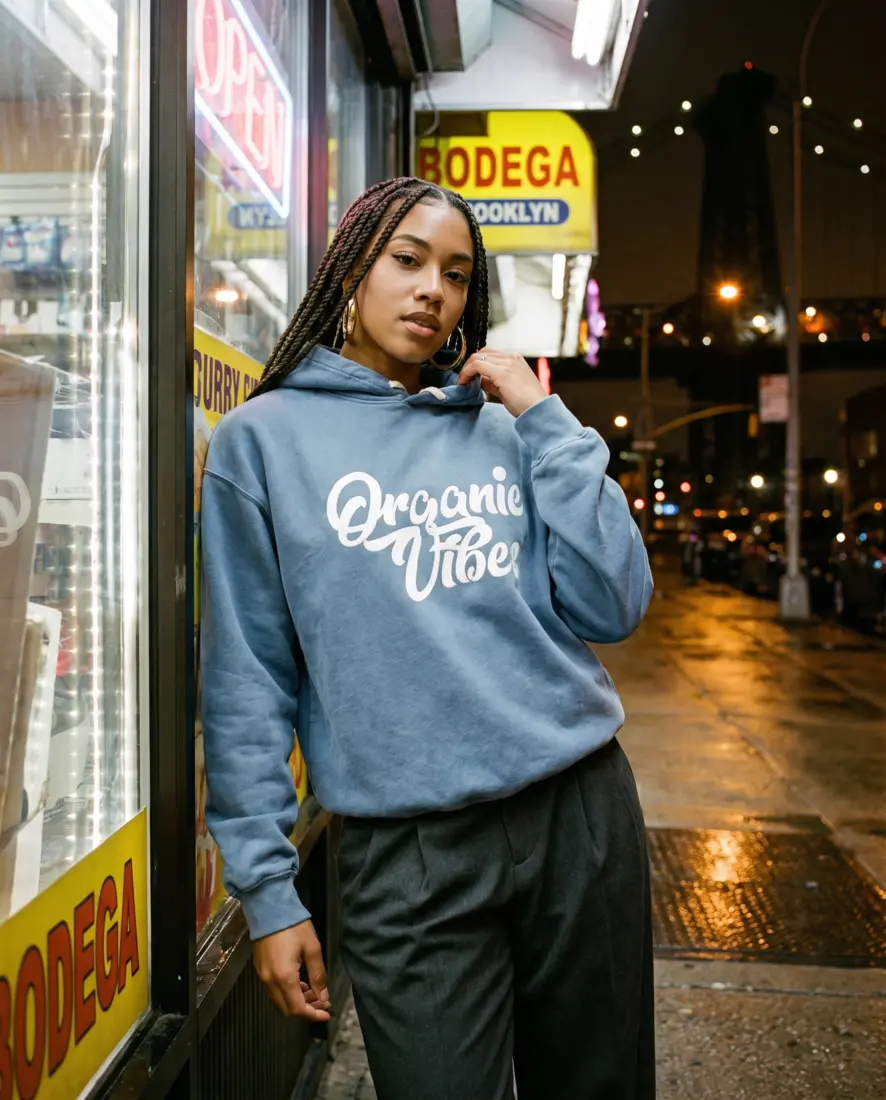 Blue Jean Hoodie worn in Williamsburg, New York